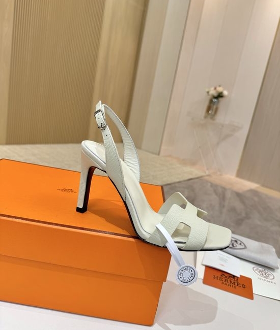 Hermes Elegant Leather High Heels Italian Leather Outsole 9cm Heel