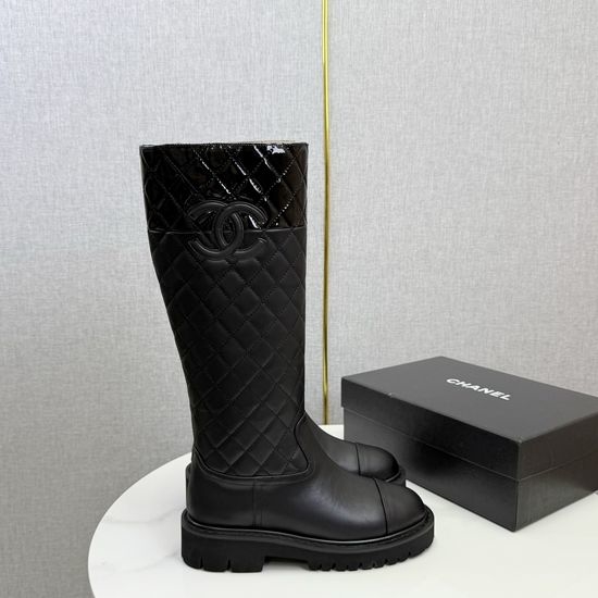 Chanel Quilted Patent Leather Low Heel Short Ankle Boots