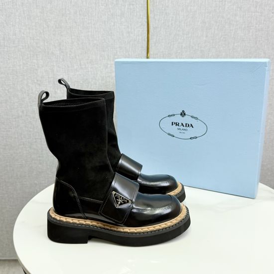 Prada Slimming Stretchy Fashion Boots Comfortable Leather Upper Footwear