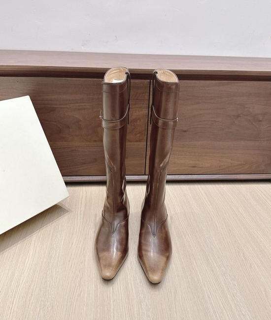 Orinous Square Toe Buckle Strap Suede Leather Tall Boots