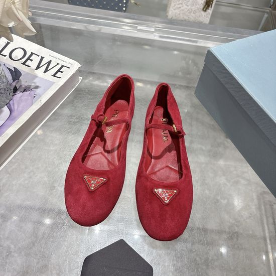 Prada Suede Mary Jane Flats with Gold Buckle