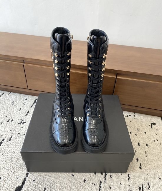 Chanel Quilted Leather Ankle Boots with Lace Up Design