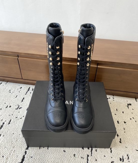 Chanel Quilted Leather Ankle Boots with Lace Up Design