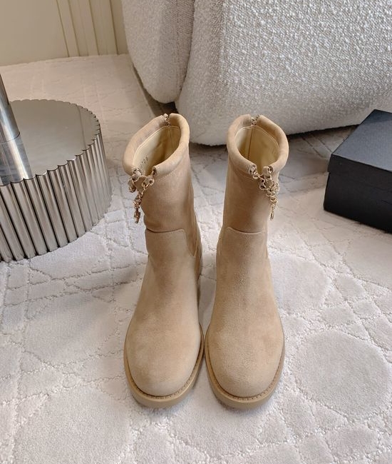 Chanel Chic Chain Pendant Ankle Boots with Premium Sheepskin Lining