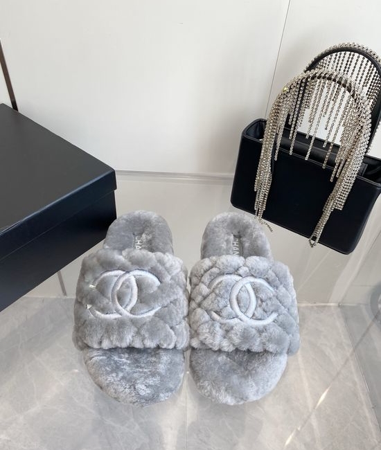 Chanel Embroidered Wool Slippers Non-slip Warm Comfortable House Shoes