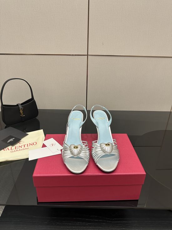 Valentino Pointed Toe Logo Buckle Leather Summer Sandals