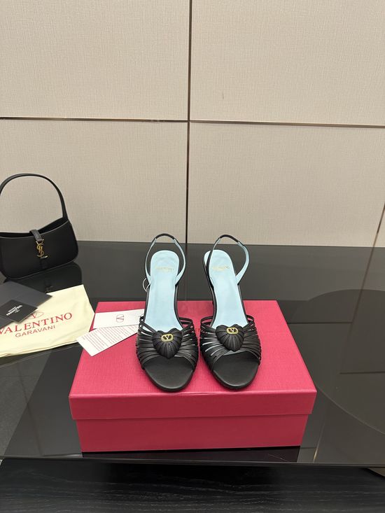 Valentino Pointed Toe Logo Buckle Leather Summer Sandals
