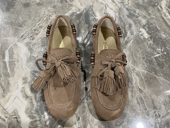 Miu Miu Vintage Distressed Leather Slip On Comfort Loafers