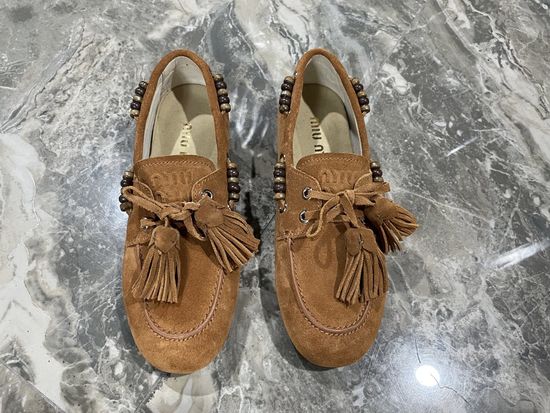 Miu Miu Vintage Distressed Leather Slip On Comfort Loafers