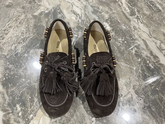 Miu Miu Vintage Distressed Leather Slip On Comfort Loafers