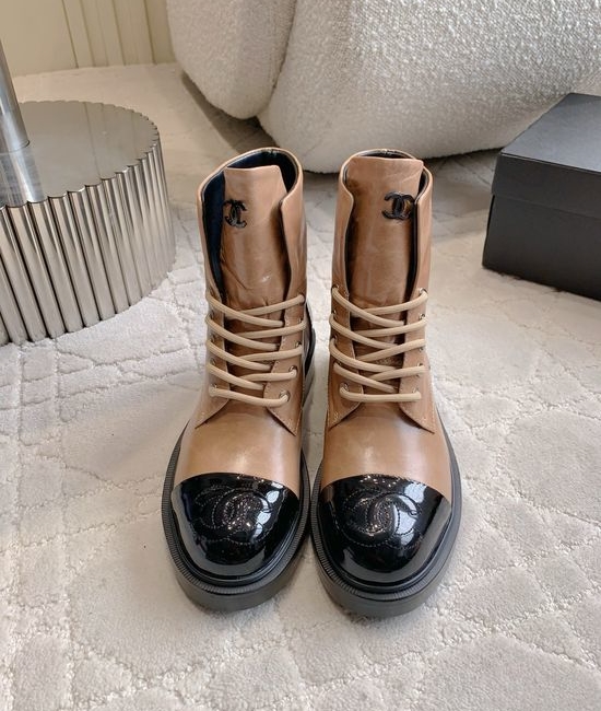 Chanel Classic Platform Ankle Boots with Metallic Logo Accents