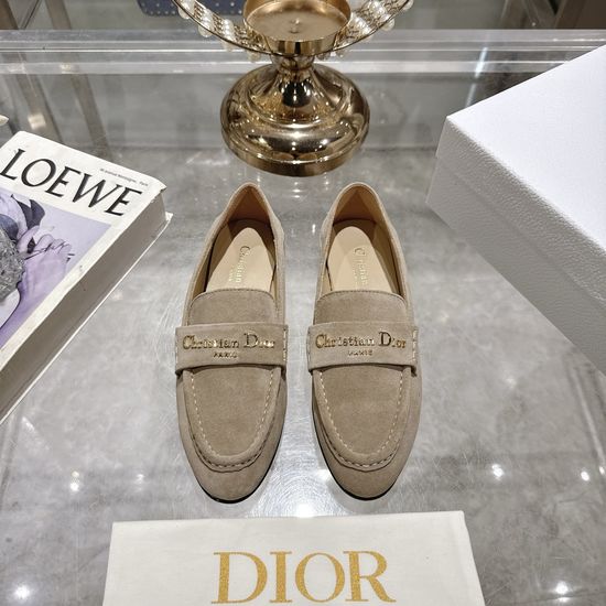 Christian Dior Leather Loafers with Metal Logo Decor Flat Shoes