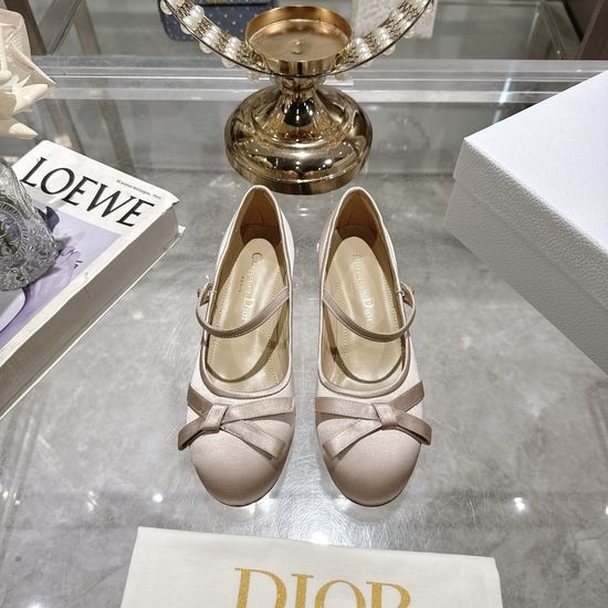 Christian Dior CD Satin Bow Flat Ballet Shoes Premium Leather Sole