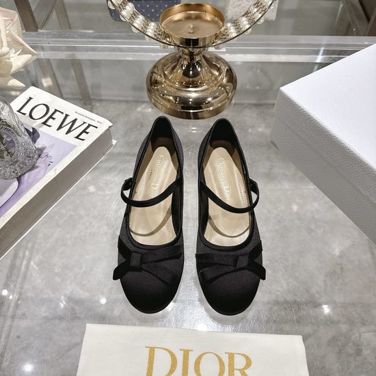 Christian Dior CD Satin Bow Flat Ballet Shoes Premium Leather Sole