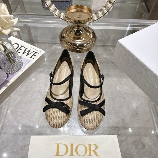 Christian Dior CD Satin Bow Flat Ballet Shoes Premium Leather Sole