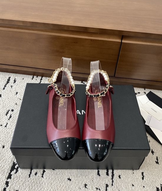 Chanel Chain Decor Lambskin Mary Jane Flats Comfortable Dress Shoes