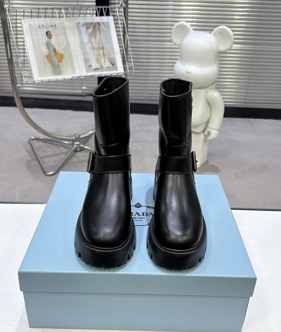 Prada Classic Emblem Slip On Short Boots Soft Leather Lining