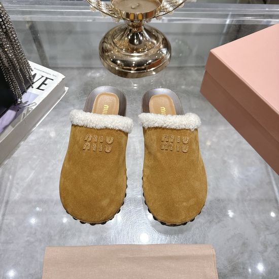 Miu Miu Wool Lined Closed Toe Clogs with Wooden Sole