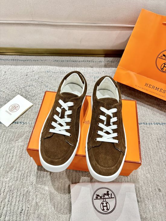 Hermes Genuine Leather Loafers Stitched Detail Non-slip Casual Shoes