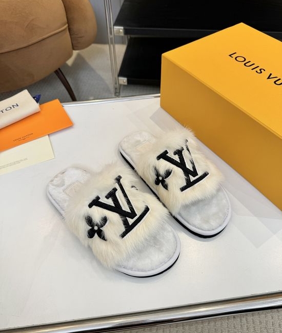 Louis Vuitton LV Mink Fur Lined House Slippers Soft Warm Comfortable Durable Sole