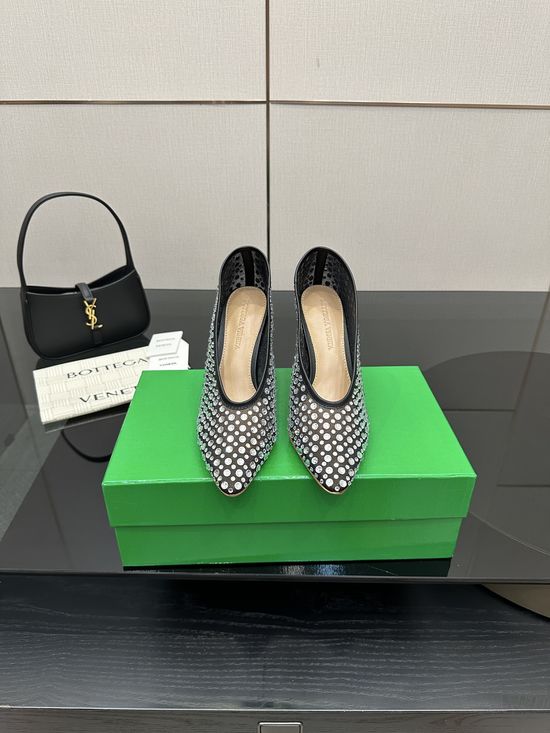 Bottega Veneta Rhinestone Mesh Round Toe Flat Comfortable Office Shoes