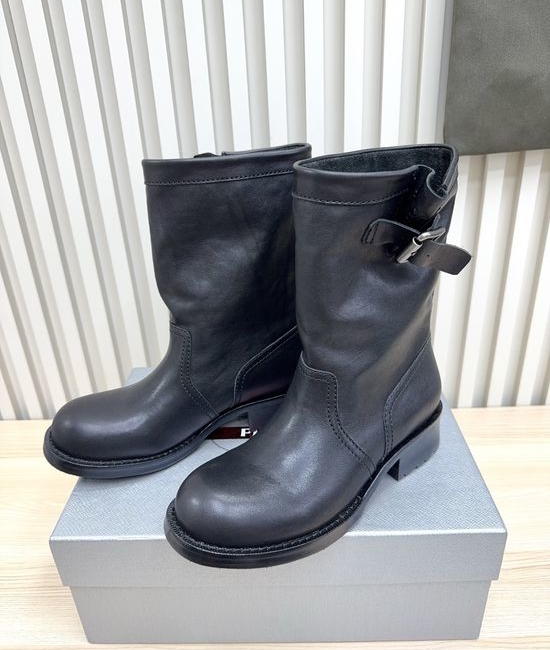 Prada Genuine Leather Riding Boots With Non-slip Sole
