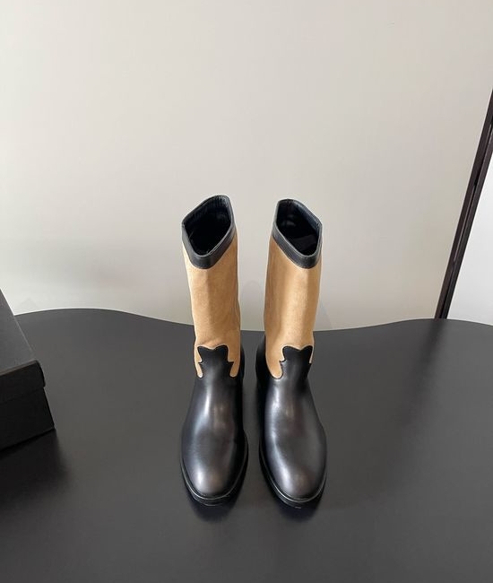 Chanel Suede Patchwork Slip-on Tall Western Boots