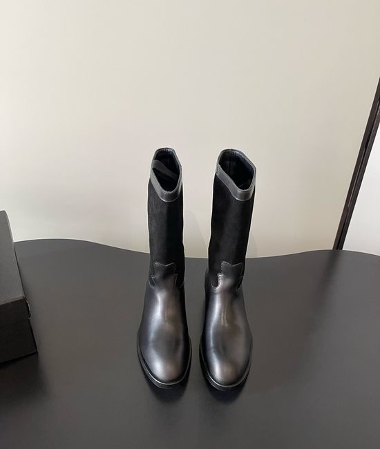 Chanel Suede Patchwork Slip-on Tall Western Boots
