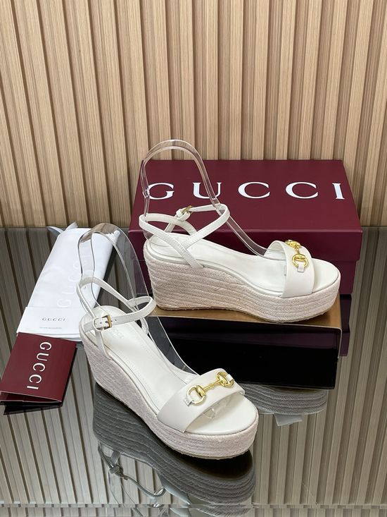 Gucci Horsebit Rope Platform Round Toe Wedge Sandals