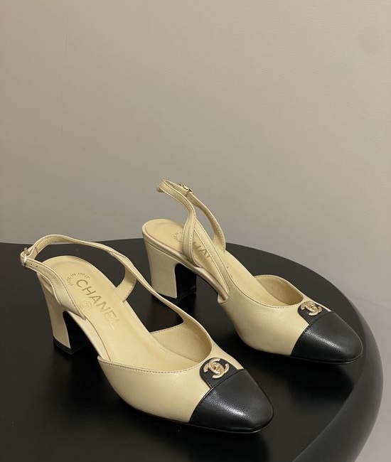 Chanel Classic Colorblock Slingback Sandals with Metal Buckle