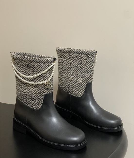 Chanel Clover Chain Decor Leather Ankle Boots