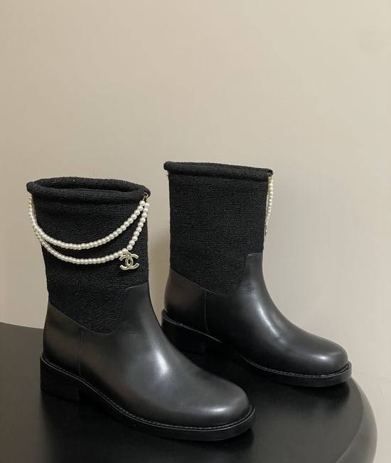 Chanel Clover Chain Decor Leather Ankle Boots