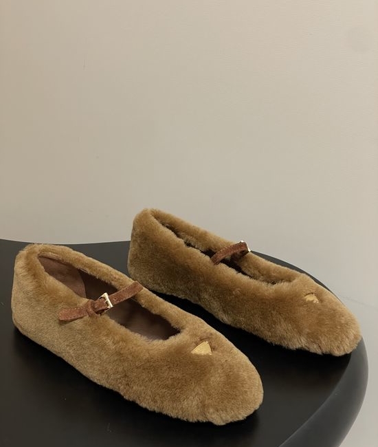 Prada Wool Mary Jane Ballet Flats with Decorative Buckle
