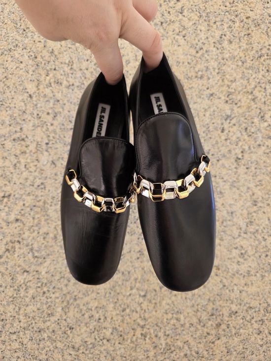 Jil Sanders Soft Sheepskin Leather Flats with Decorative Chain