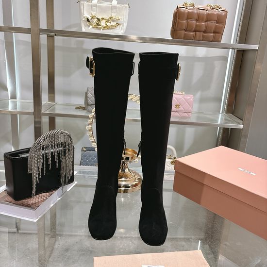 Miu Miu Chunky Heel Knee High Chelsea Boots