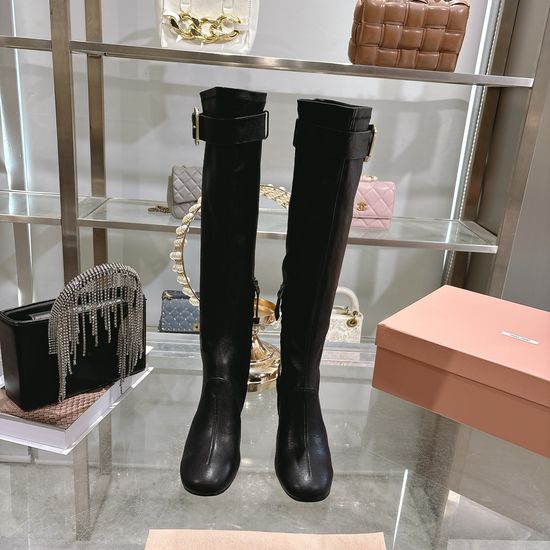 Miu Miu Chunky Heel Knee High Chelsea Boots