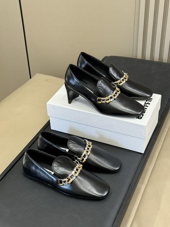 Jil Sanders Soft Sheepskin Leather Flats with Decorative Chain