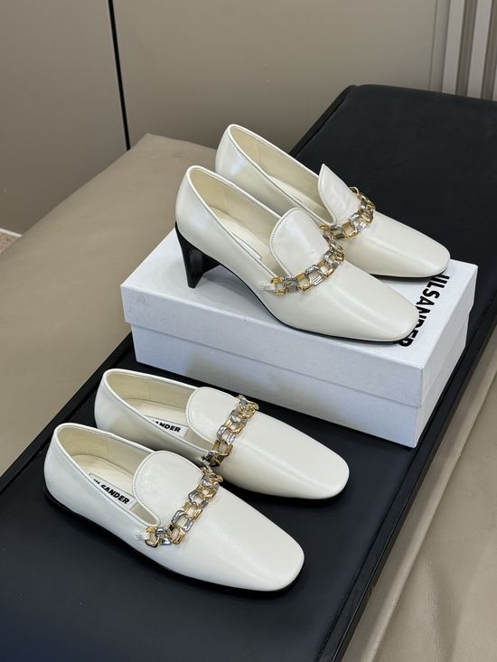 Jil Sanders Soft Sheepskin Leather Flats with Decorative Chain