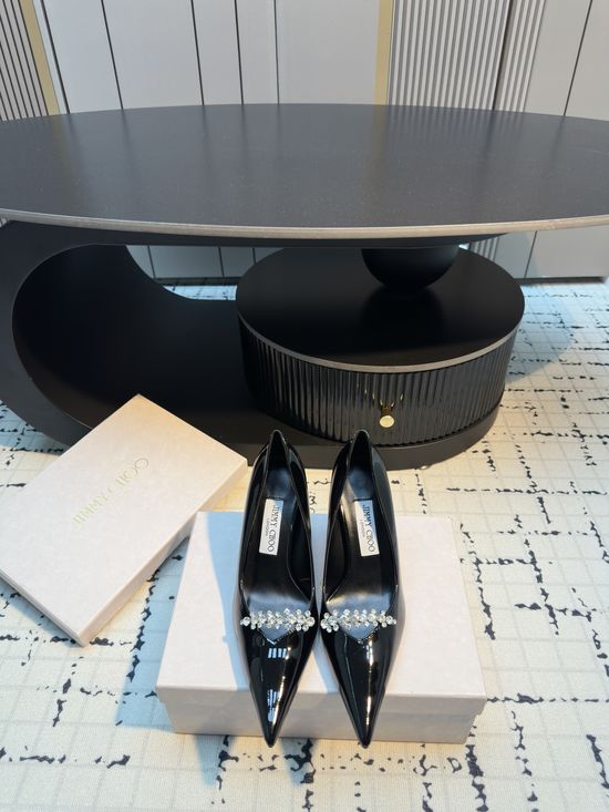 Jimmy Choo Rhinestone High Heel Pumps Premium Leather Upper