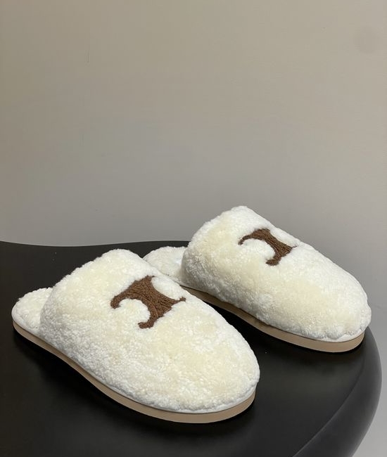 Celine Premium Wool Slip-On Mules with Non-Slip Rubber Sole