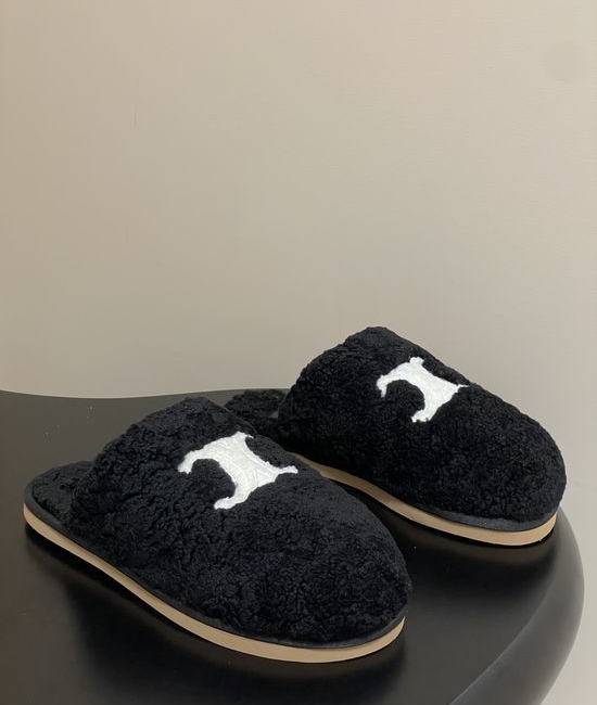 Celine Premium Wool Slip-On Mules with Non-Slip Rubber Sole