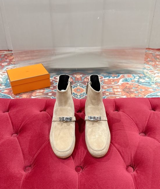 Hermes Retro Flat Ankle Boots With Metal Buckle Detail