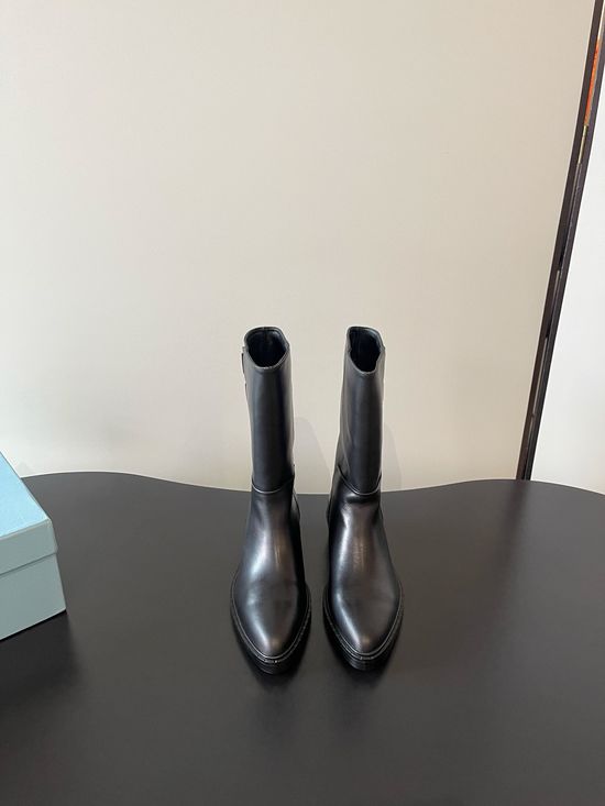 Prada Pointed Toe Chunky Platform Casual Motorcycle Boots