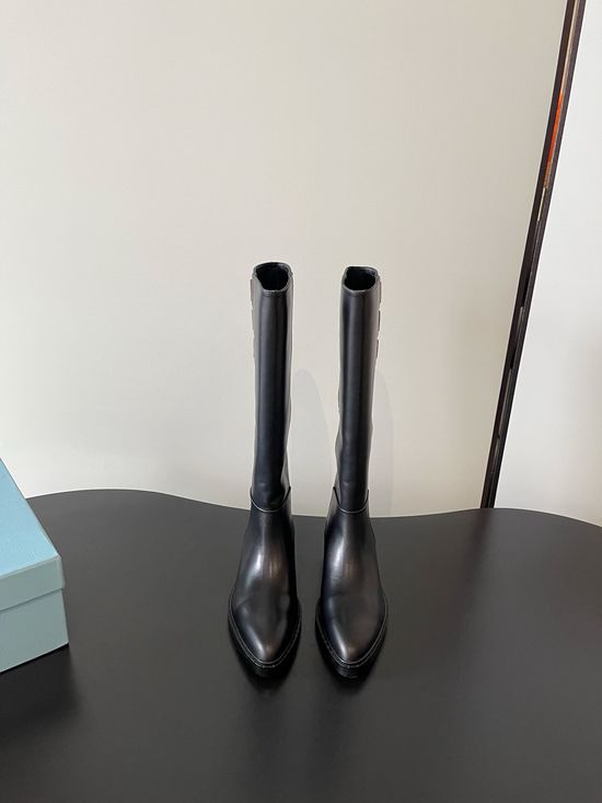 Prada Pointed Toe Platform Chunky Heel Biker Boots