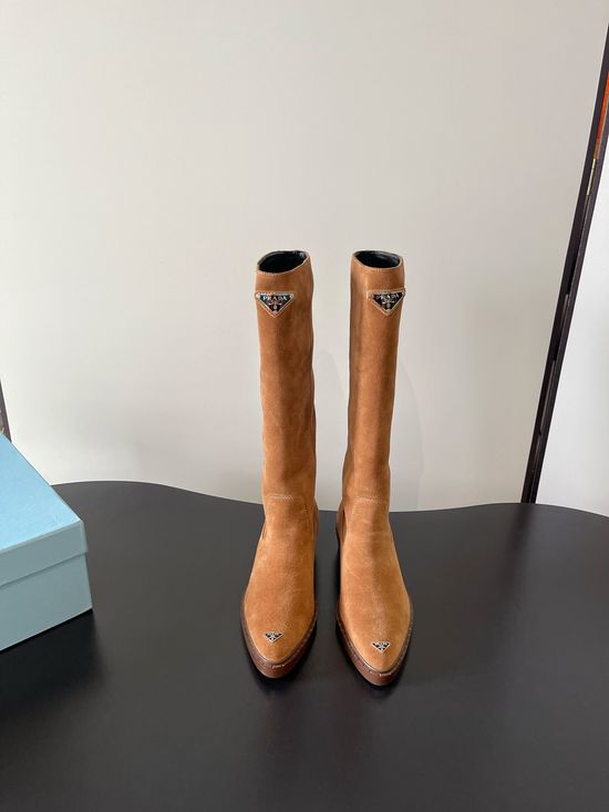 Prada Pointed Toe Platform Chunky Heel Biker Boots