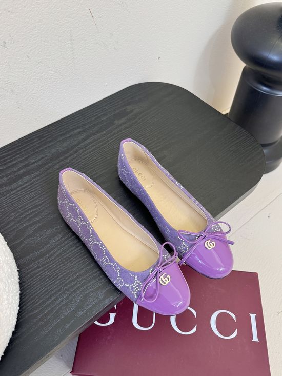 Gucci Bow Decor Ballet Flats Embroidered Soft Sole Casual
