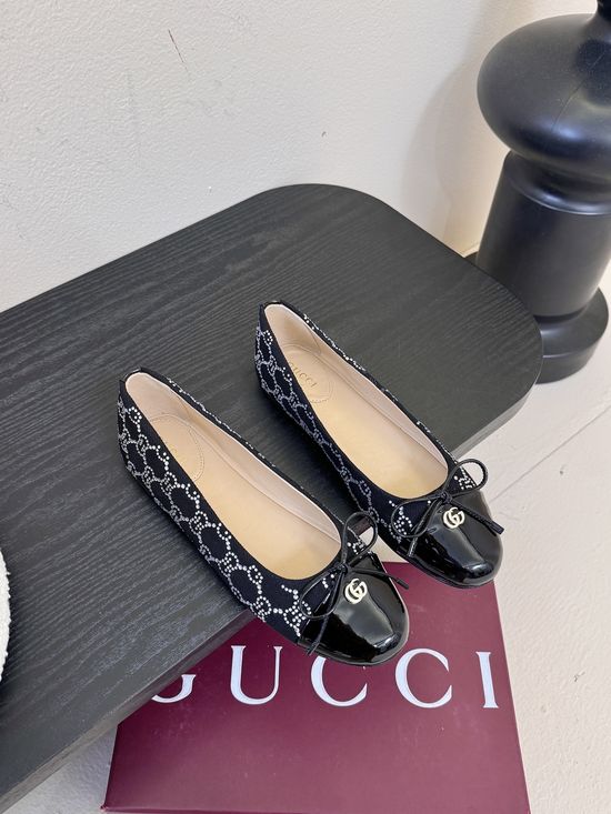 Gucci Bow Decor Ballet Flats Embroidered Soft Sole Casual