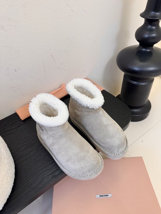 Miu Miu Suede Winter Boots With Plush Trim Warm Non-slip