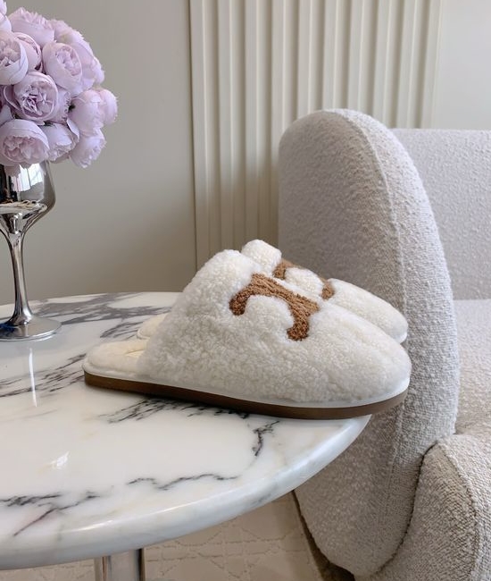 Celine Wool Lined Mule Slippers Soft Cozy Fashion