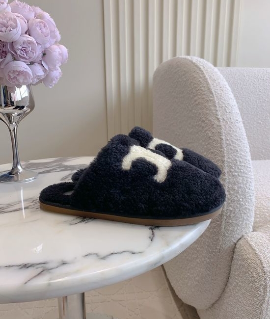 Celine Wool Lined Mule Slippers Soft Cozy Fashion